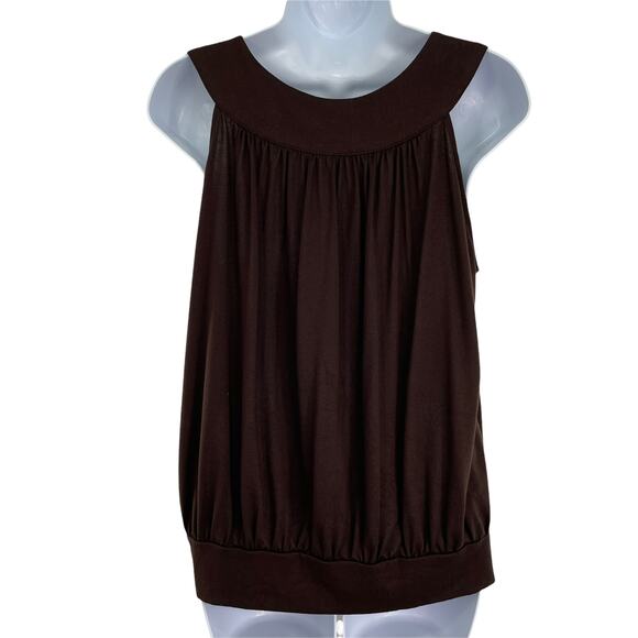 MICHAEL by MICHAEL KORS Brown Beaded Tank Top Shirred Scoop Neck Band Hem M - Picture 4 of 13